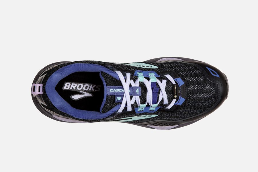 Brooks Cascadia 15 GTX Trail Running Shoes Womens Black/Blue 291458-TIE